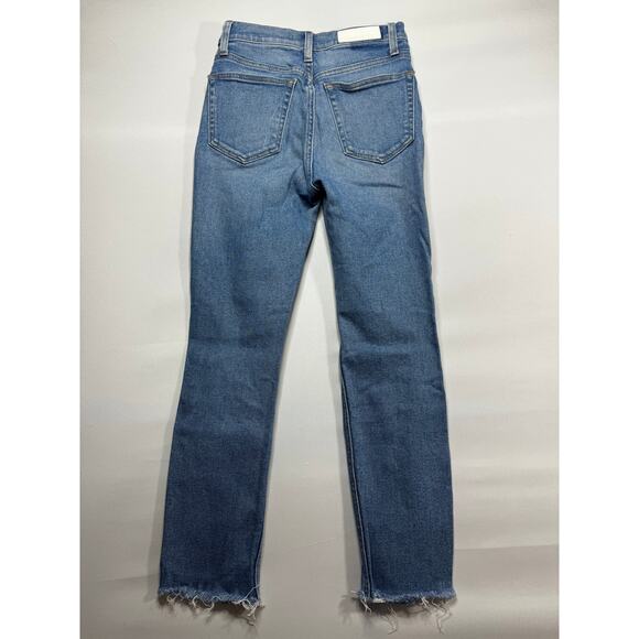 Re/Done Women's Button Fly Distressed Tapered Leg Blue Denim Jeans - Size 26x26 - Picture 3 of 6